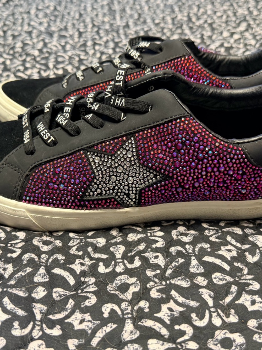 Vintage Havana Black Sneakers with Pink Crystal Star Panel